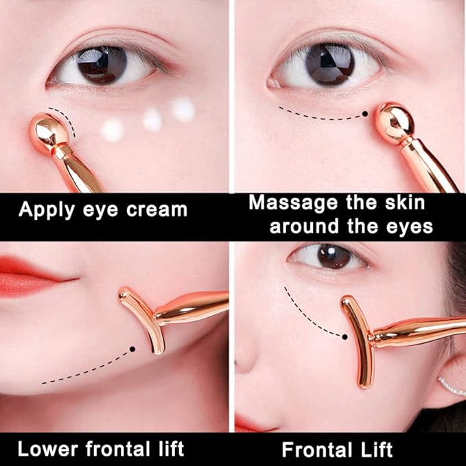 Pimoys 2 Pcs Metal Eye Cream Applicator Face Roller Massager Tool,Eye Massage Wand Stick Women for Facial Massager for Reducing Puffiness Wrinkle Gift for Women