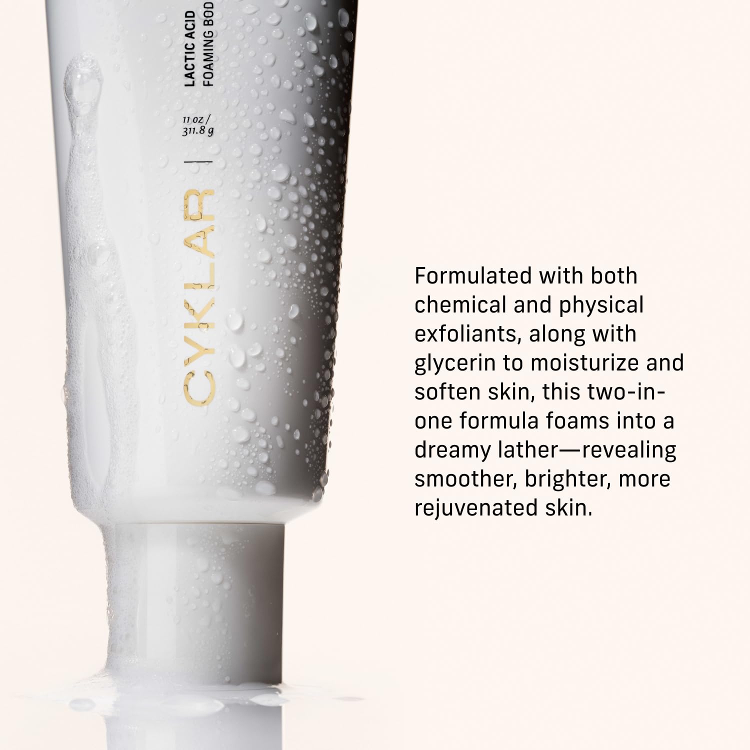 Lactic Acid Foaming Body Polish – Exfoliating Body Wash with Chemical & Physical Smoothers – Includes Glycerin Hydration, Mandelic Acid & Volcanic Pumice. Fragrance-Free, 11 fl oz