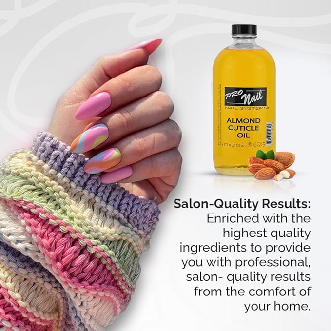 PRO NAIL - Cuticle Revitalizing Oil for Nails, Almond, 16 Oz - Professional Strength, Pedicure and Manicure - Moisturizes and Strengthens Nails and Cuticles - Soothing and Nourishing