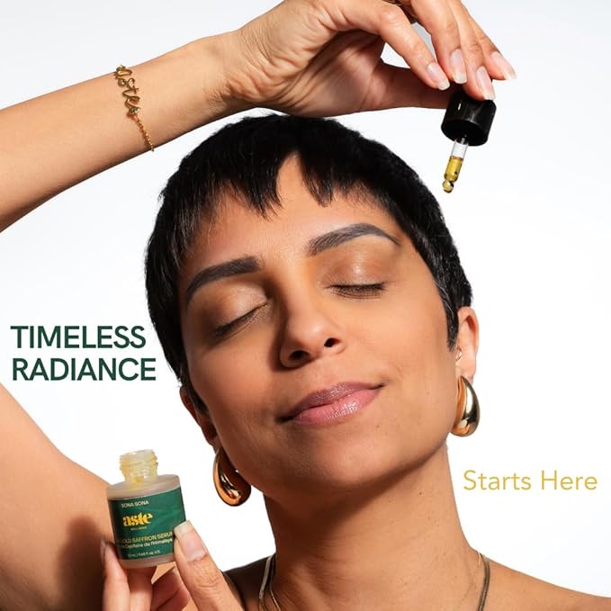 24K Gold Saffrom Serum - Natural, Vegan Anti-Aging Face Serum for Radiant Skin, Deep Hydration & Skin Repair, Ayurvedic with Saffron, Rose, Lavender & Pumpkin Seed (0.68 oz)