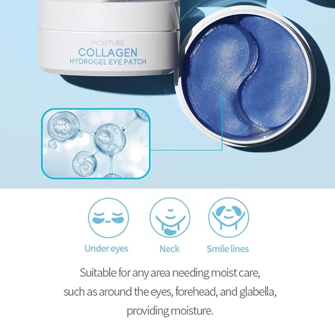 TENZERO Moisture Collagen Hydrogel Eye Patch (60 pairs, 90g), Collagen Treatments for Puffy Eye, Dark Circles, Fine Lines, Revitalizing, Hydrating Eye Pads, Korean Under Eye Masks Skincare
