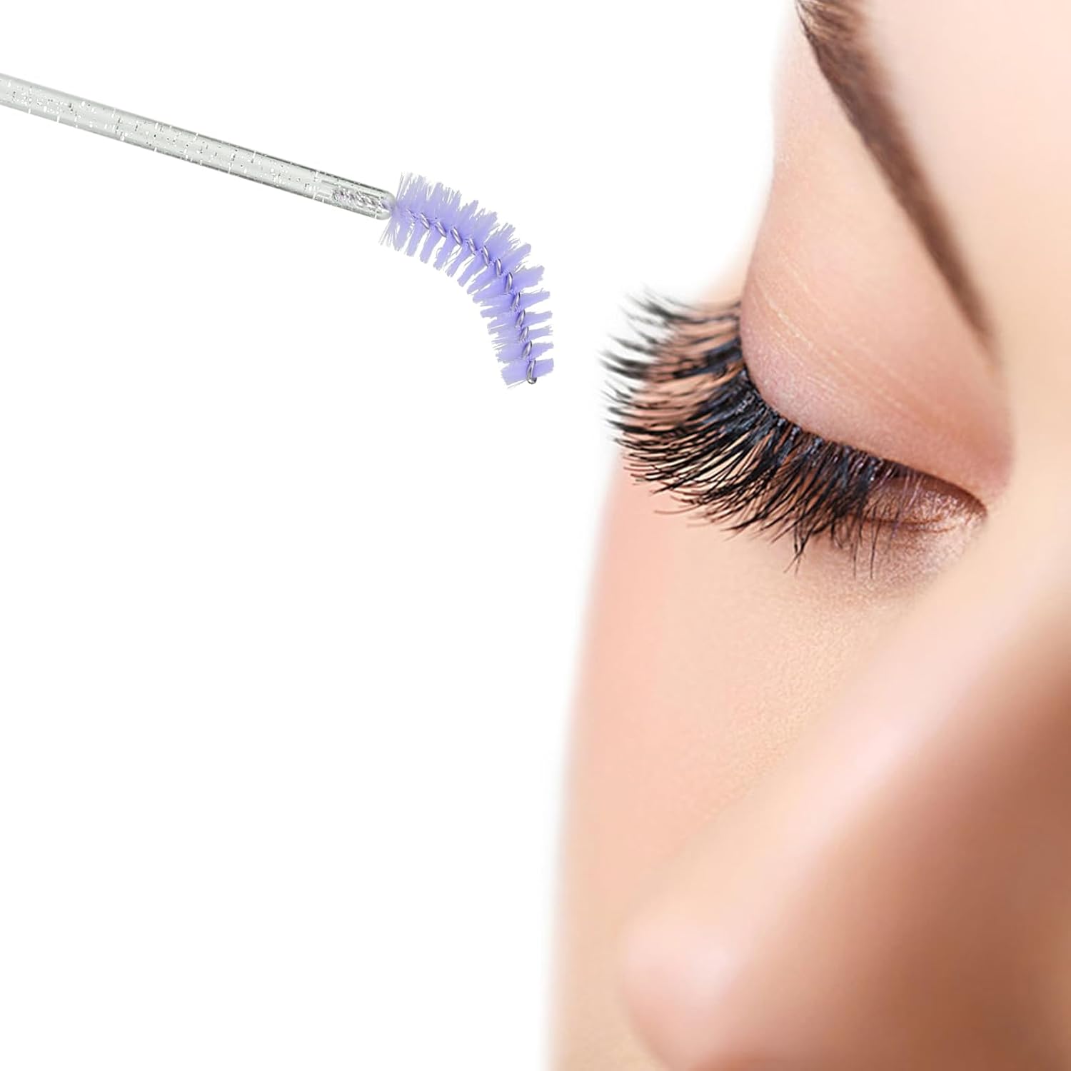 G2PLUS 300PCS Disposable Mascara Brushes, Crystal Lash Brush Makeup Kit, Adjustable Eyelash Spoolies for Eyelash Extensions, Eyebrow and Makeup (White + Purple)