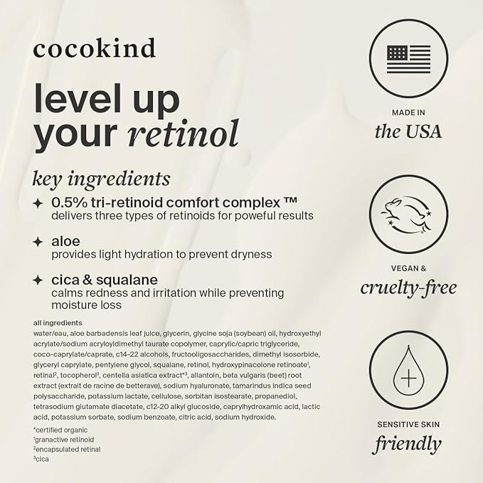 Cocokind Advanced Retinol Gel 0.5%, Improve the Appearance of Fine Lines and Uneven Texture without Irritation, Aloe and Cica to Prevent Dryness, 1 fl oz