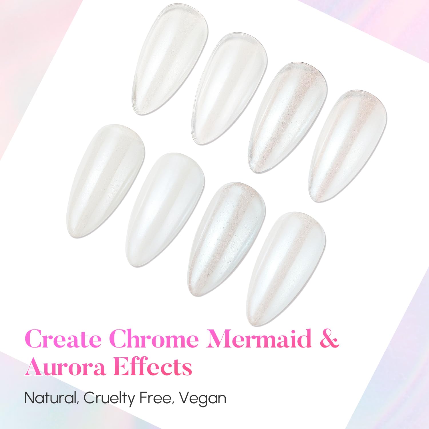 AIMEILI Pearl Chrome Nail Powder, Vegan, Cruelty Free, 4 Colors Aurora Metallic Holographic Mirror Effect Nail Art Pigment Iridescent Shell Glitter Nail Art