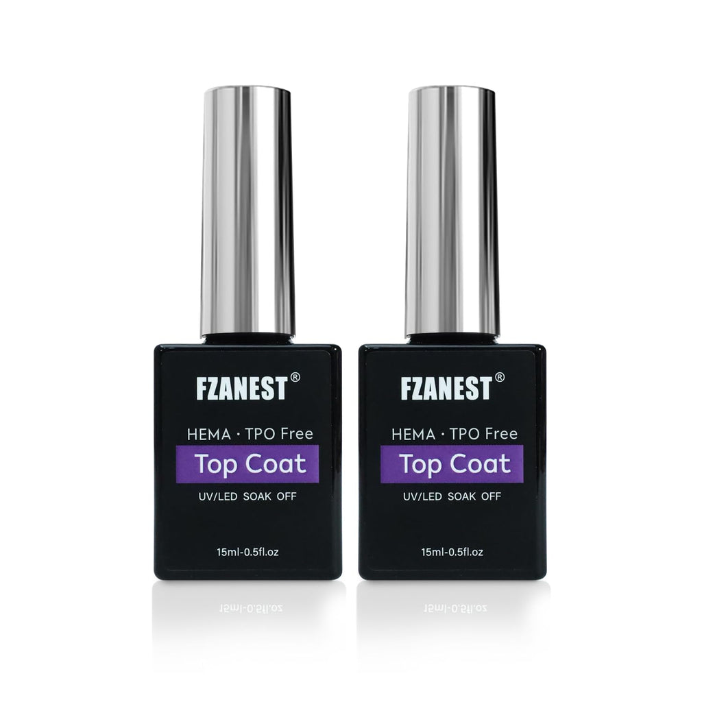 FZANEST Gel Top Coat HEMA-Free, No Wipe Top Coat Nail Polish Smooth High Shine Gel Finish Soak Off UV LED