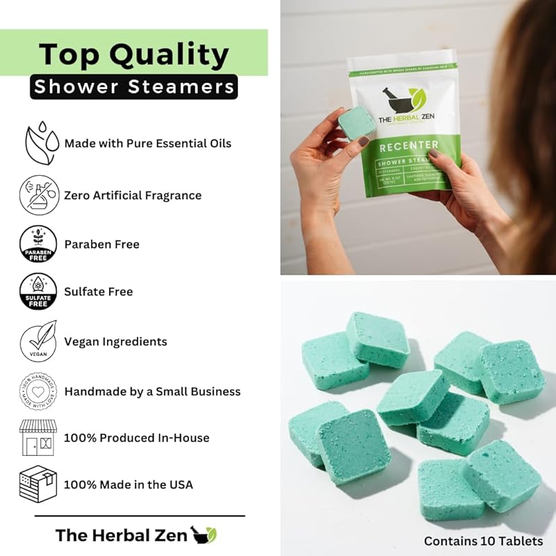 Recenter Shower Steamers Aromatherapy with Lavender and Eucalyptus Essential Oils, Aromatherapy Shower Bombs, Self Care Gift, Birthday Gift for Women, Bath Steamer for Women and Men