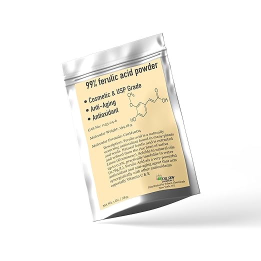 Ferulic Acid Powder Pure 99% Pure Cosmetic Grade Powder Pure Natural, DIY Skincare (2 Oz / 56 Grams), by Talsen Chemicals