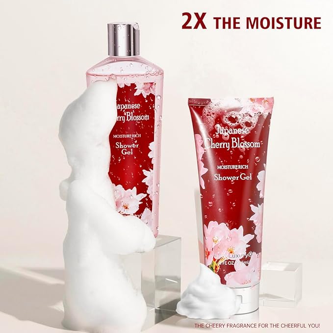 Japanese Cherry Blossom Shower Gel and Body Cream Set - Nourishing and Moisturizing Daily Skincare - 8 fl.oz / 236mL Each, Birthday Mother's Valentine's Day Gifts for Her and Him
