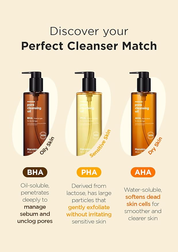 Hanskin PHA/BHA/AHA Trial Size Pore Cleansing Oil, Gentle Blackhead Cleanser and Makeup Remover for Combination and Oily Skin Travel Size Mini Makeup Remover Set [1 oz/Pack of 3]
