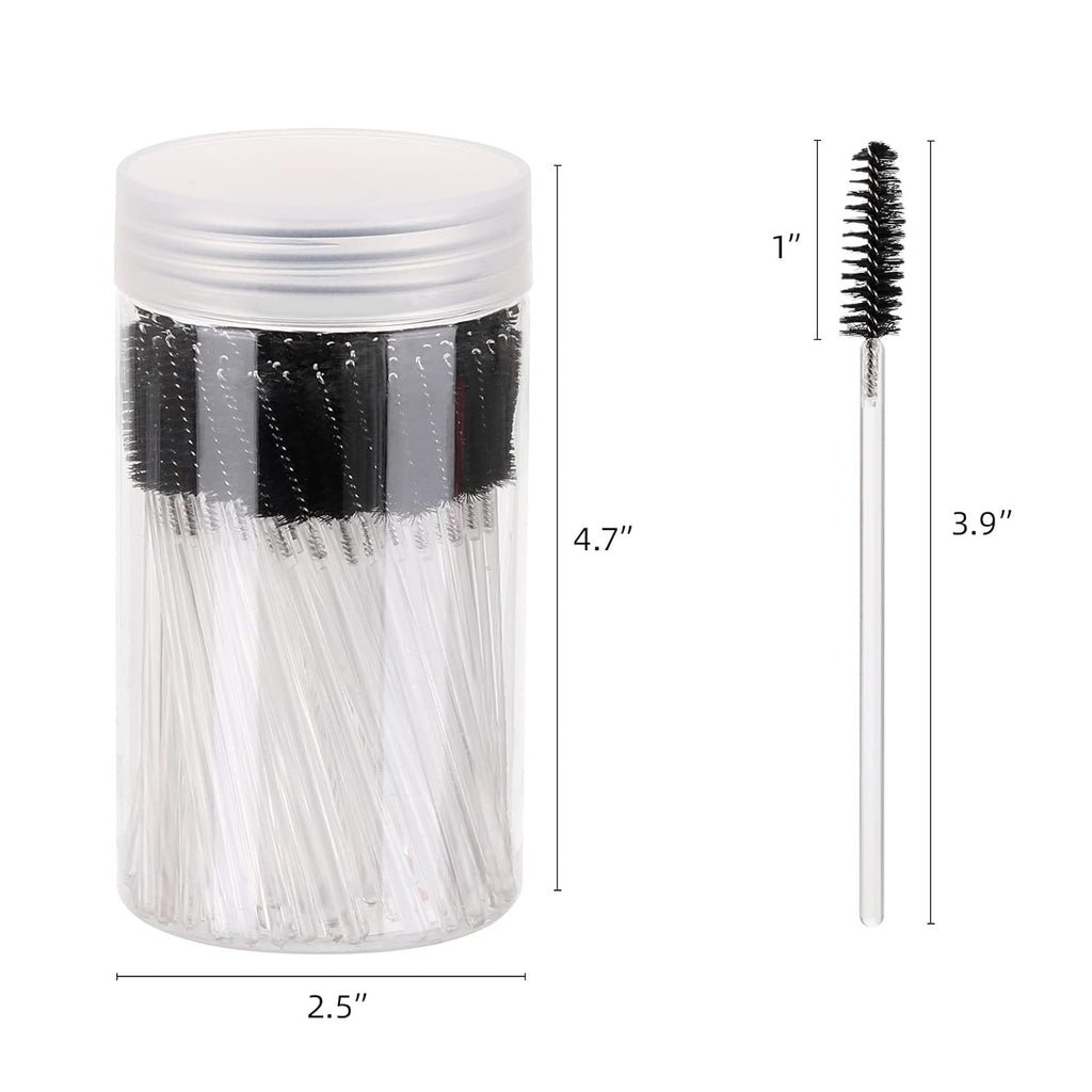100 Pcs Disposable Mascara Wands, Crystal Eyebrow Spoolies Brush for Eyelash Extensions, Makeup Applicators Kits Eyelash Brush with Container (Black)