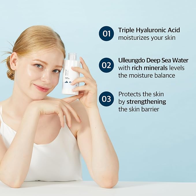 ROUND LAB 1025 Dokdo Lotion 6.76 Fl Oz, Intense Long-Lasting Hydration with Triple Hyaluronic Acid, Fluid Texture for Skin Barrier Protection, Face Moisturizer for Deep Moisture, Korean Skin Care