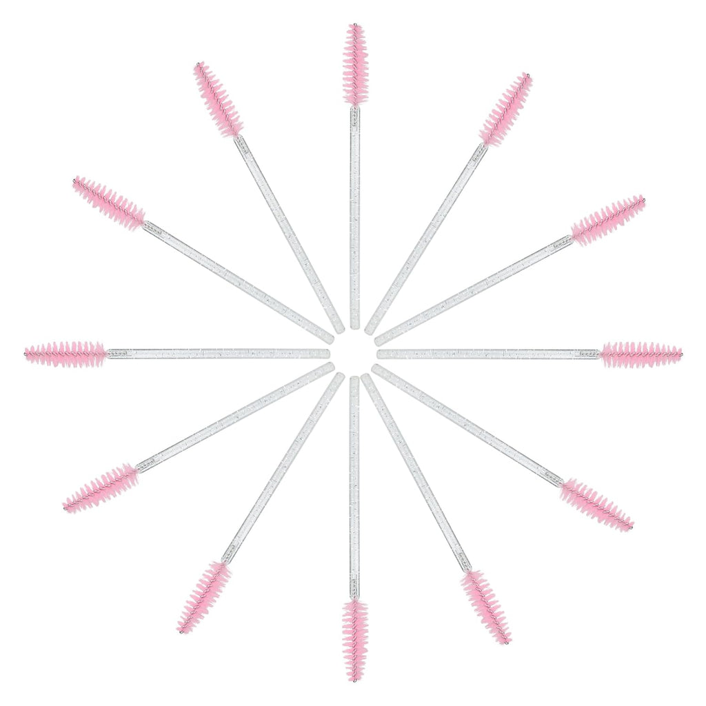G2PLUS 300PCS Disposable Mascara Brushes, Crystal Lash Brush Makeup Kit, Adjustable Eyelash Spoolies for Eyelash Extensions, Eyebrow and Makeup (White + Pink)