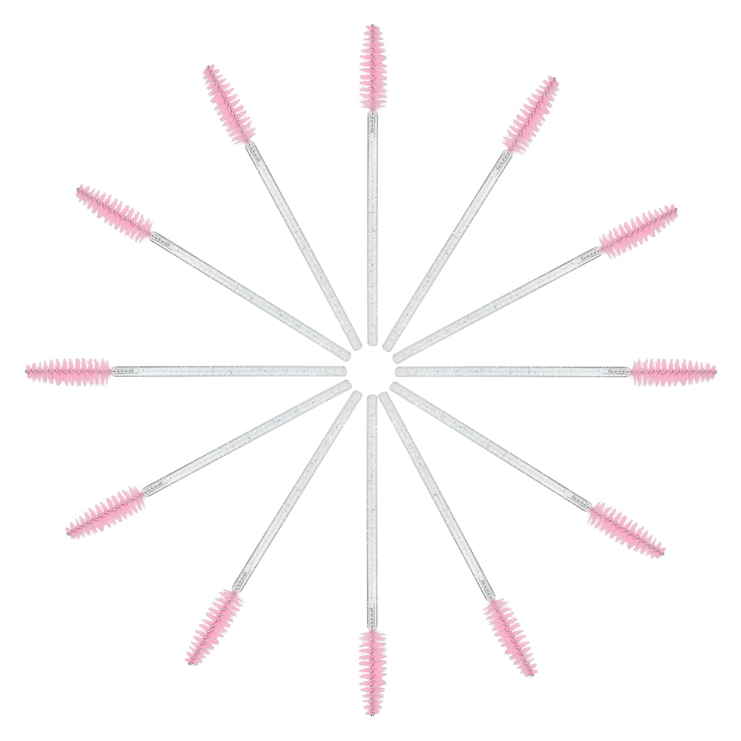 G2PLUS 100PCS Disposable Mascara Brushes, Crystal Lash Brush Makeup Kit, Adjustable Eyelash Spoolies for Eyelash Extensions, Eyebrow and Makeup (White + Pink)