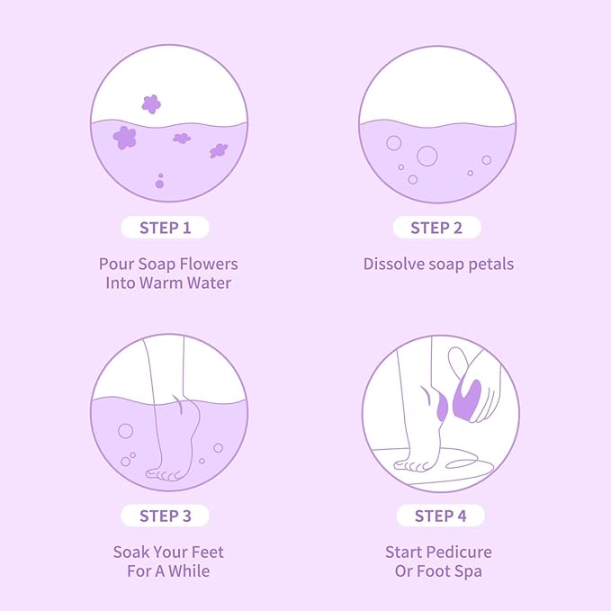 Foot Soak Flower Soap Sheets Pedicure Foot Soaks for Softens Calluses Moisturizing Relaxing Feet Pedi Party, Birthdays, Sleepovers Use (Lavender)