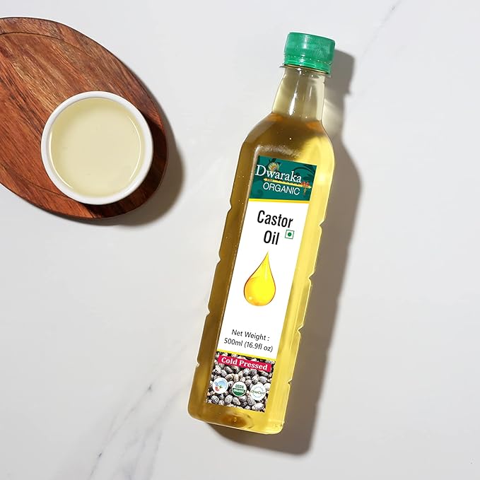 Dwaraka Organic Cold Pressed Castor Oil for Hair Growth, Skincare and Massages - 16.9 Fl Oz (500 ML) | USDA Organic, Non-GMO, All Natural