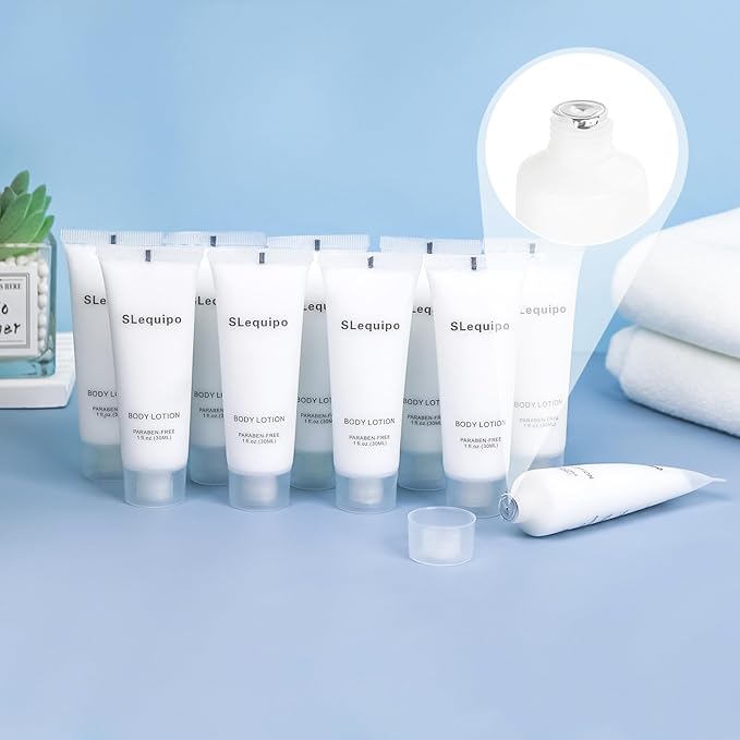 Travel Size Body Lotion Bulk (1 fl oz, 50 Pack), Refreshing Hotel Body Lotion, Mini and Small Size Body Lotion, Guest Hotel Toiletries in Bulk - Mini Body Lotion, Clear Container