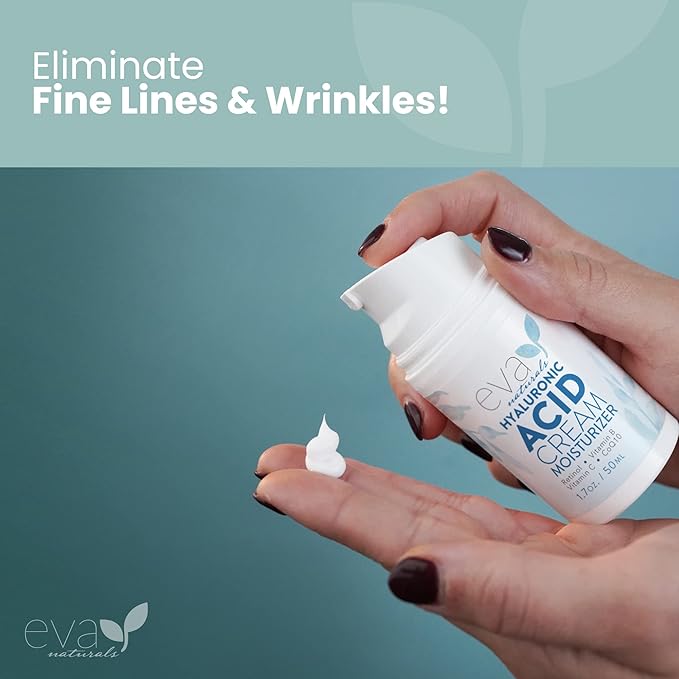 Eva Naturals Hydrating Face Cream with Hyaluronic Acid - Anti-Aging, Wrinkle Face Moisturizer for Women and Men, With Aloe Vera & Retinol For Face - Firming Day & Night Cream (1.7 Fl Oz)