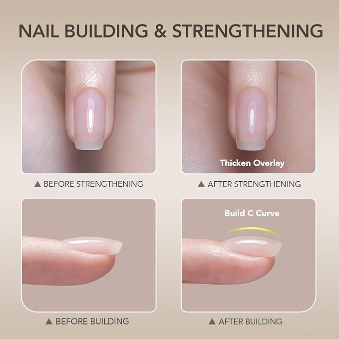 GAOY Low-Heat Builder Gel for Nails, 30ml Self-Leveling Nail Strengthener, Soak Off Long Lasting Hard UV Gel, Clear
