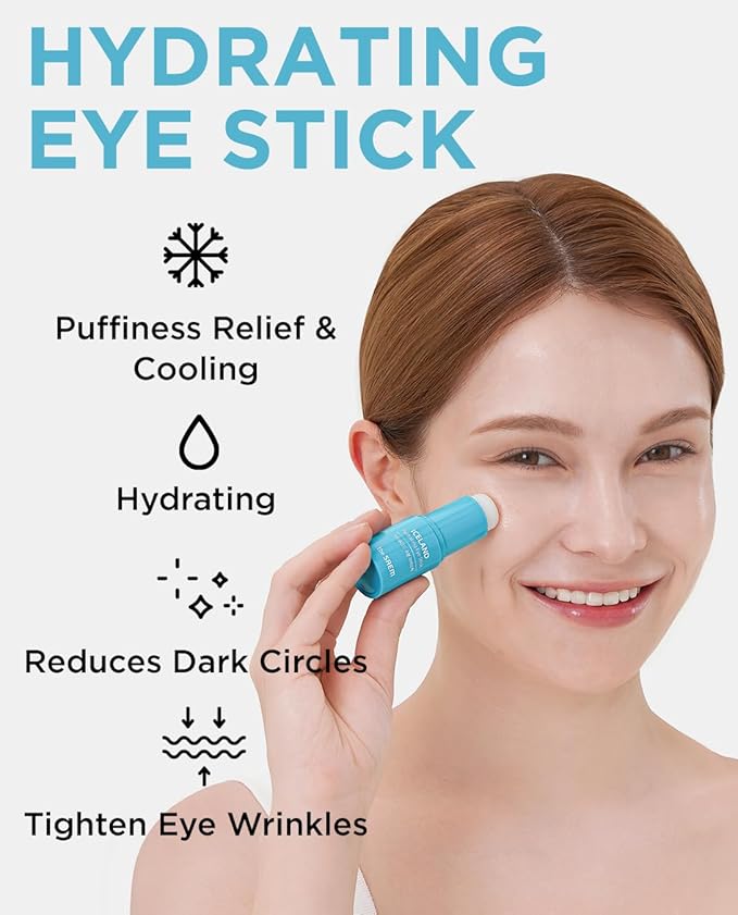 THESAEM Iceland Hydrating Eye Stick - Cooling Eye Balm - Dark Circles & Puffiness – Under Eye Treatment - Reduce Wrinkles and Moisturizing - Minimize Dark & Puffy Eyes - Aqua Scent, 0.24oz 2 Pack