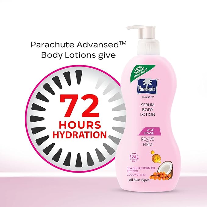 Parachute Advansed Body Lotion for Women, Age Erase Serum, Retinol, Coconut Milk, 100% Natural, All Skin Type | 13.5 fl oz | Pack of 2