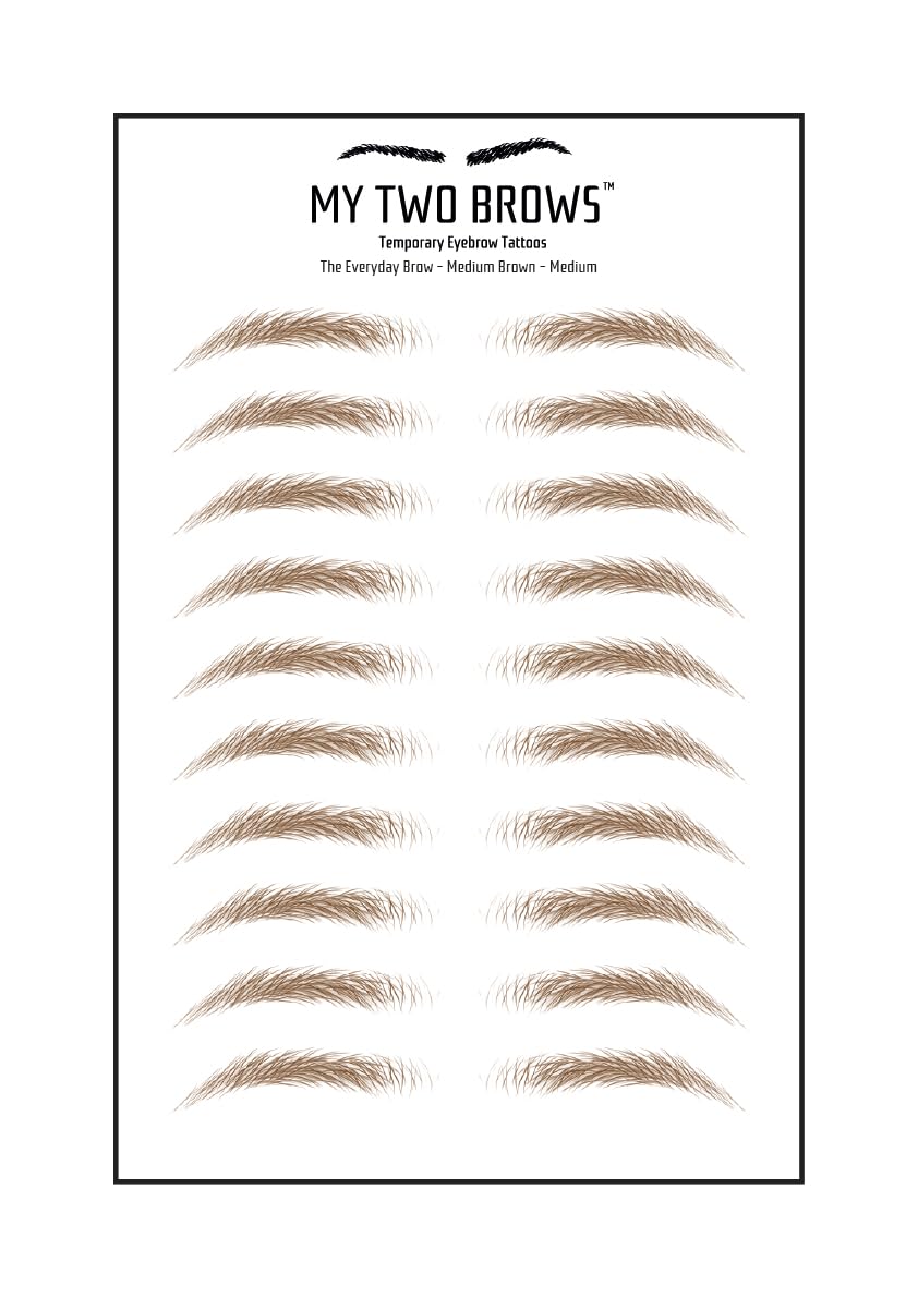 (10 pairs) Medium Brown Temporary Eyebrow Tattoo - Medium Size - Waterproof & Smudgeproof - Everyday Brow Style Eyebrow Stickers - Sheet Lasts up to 30 Days - Won't Work on Existing Brows
