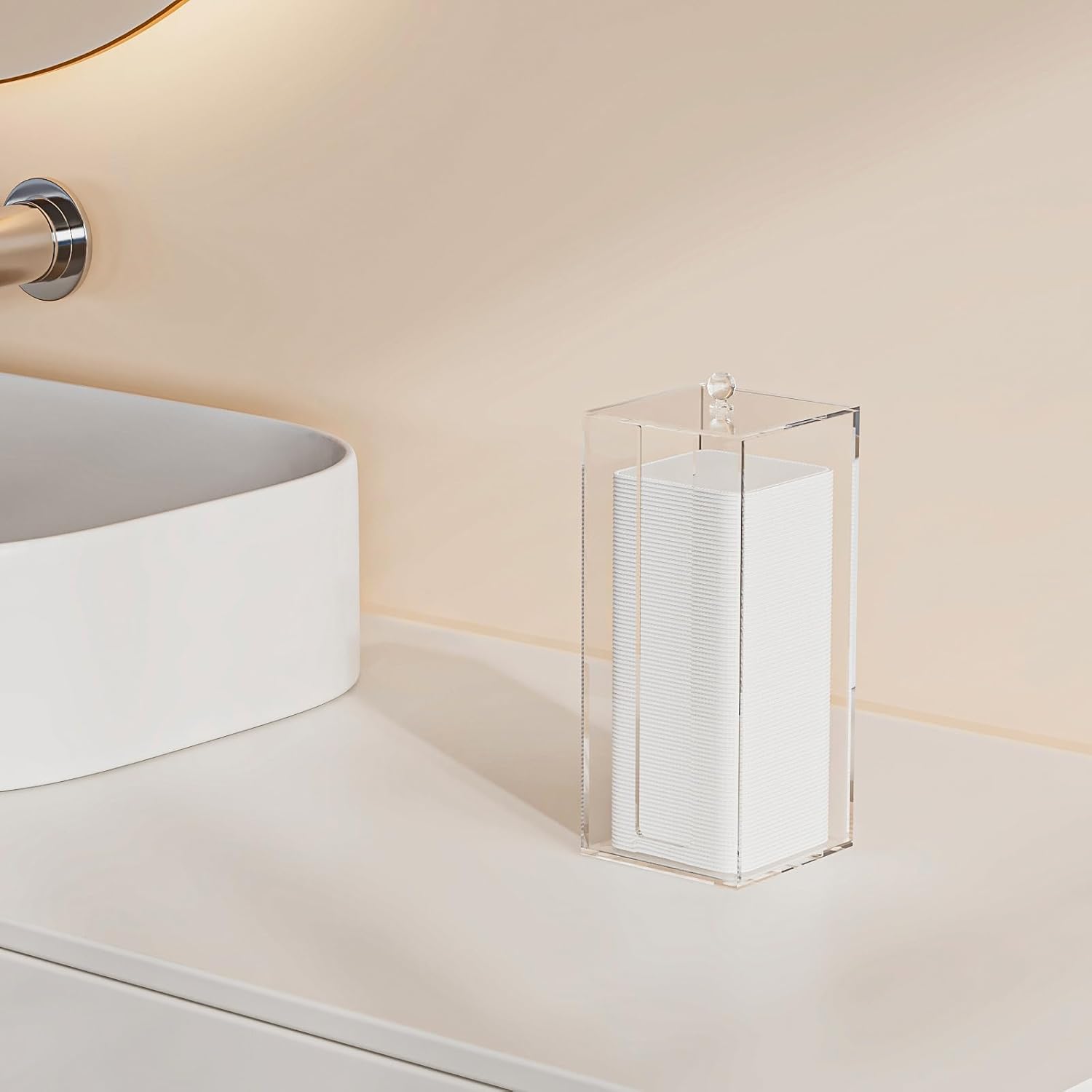 Acrylic Clean Pad Storage Box for Clean Skin Club, Cotton Pad Dispenser, Square Rounds Cotton Pad Holder (Pad Not Included) - Vertical with Lid