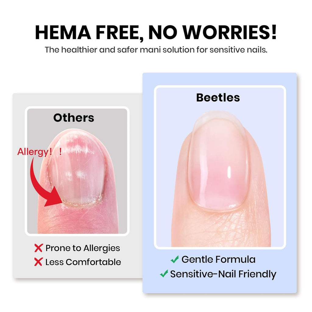 Beetles Hema-Free Nail Glue Gel - 10ml Super Strong Brush U V Nail Glue for Acrylic and Clear Press On Nails, Long Lasting Extension Gel Curing Needed