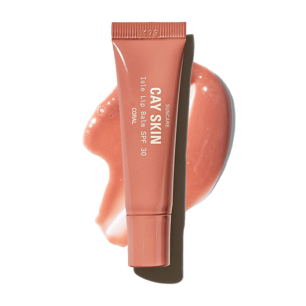 Cay Skin Isle Lip Balm SPF 30 – High Shine, Hydrating + Sheer Lip Gloss in Vanilla Brown Sugar Flavor – Formulated with Natural Ingredients for All Skin Tones – Coral, 0.35 oz