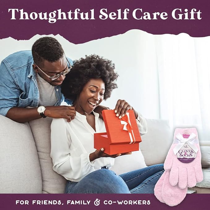 Moisturizing Socks and Gloves Set | Pink Fuzzy Socks and Gloves with Aloe and Vitamin E for Women | Women's Gifts for Self-Care