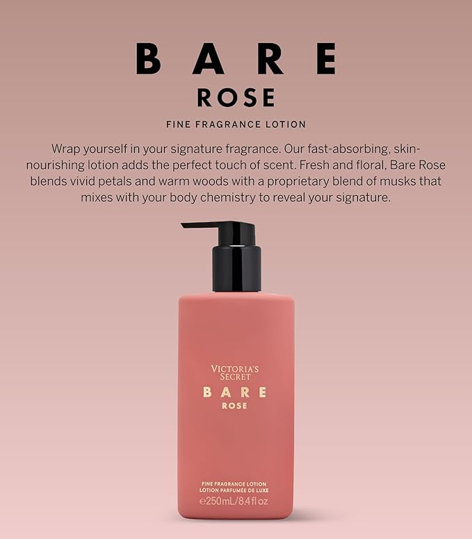 Victoria's Secret Bare Rose Fragrance Body Lotion, Notes of Pear Skin, Rosa Centifolia & Sheer Woods (8.4 oz)