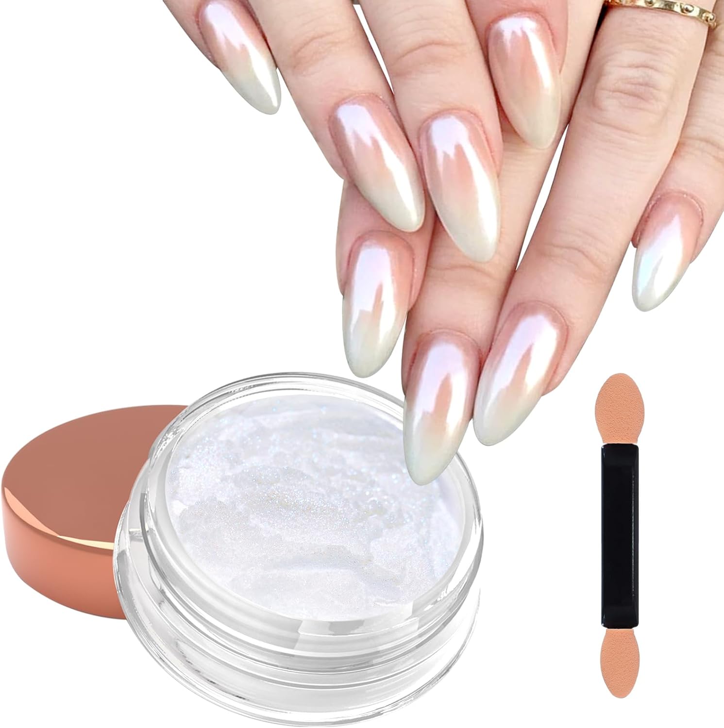 Laza White Chrome Nail Powder Glazed Donut Nails Metallic Effect Pigment Shimmer Pearlescent Mica Powder Iridescent Aurora Nail Glitter Fairy Dust Gel Nail Art Supplies Nail Techs – Pearl Chrome