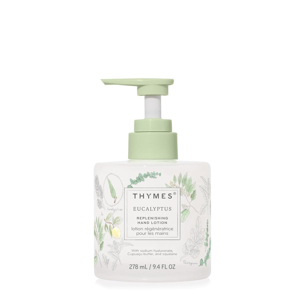 Thymes Replenishing Hand Lotion for Dry Skin - Daily Moisturizer Helps Reduce Dryness - Hand Lotion for Women & Men Formulated with Sodium Hyaluronate & Squalane (Eucalyptus, 9.4 fl oz)