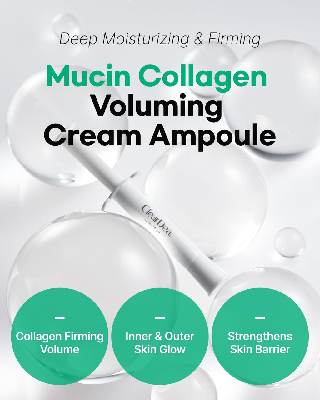 Mucin Collagen Voluming Ampoule Moisturizer Face Cream (Dual Collagen + Mucin Care) – Deep Hydrating Facial Skin Care for Women, 4ml x 5