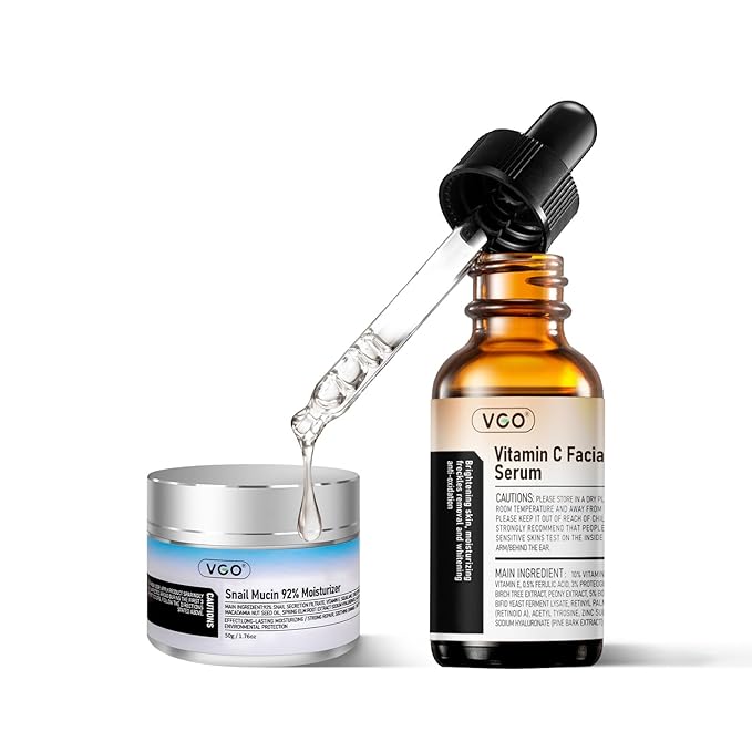 VGO Skin Care Set, with Snail Mucin 92% Moisturizer 1.76 Oz & Vitamin C Face Serum 1.01 Oz, Daily Hydrating & Firming Skincare Routine Kit for All Skin Type