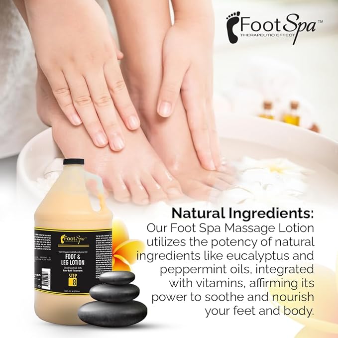 Foot SPA - Healing Therapy Massage Lotion,128 Oz - with Peppermint and Eucalyptus - Professional Pedicure, Body and Hot Oil Manicure, Infused with Natural Oils and Vitamins - Bulk, Refill Gallon