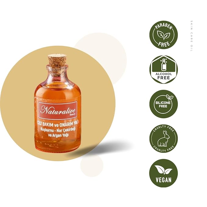 Natural Skin Repair Oil - Moisturizing, Repairing & Revitalizing - With Rosehip, Pomegranate Seed & Argan Oils - Vegan, Chemical-Free - 50ml | 1.69 fl oz