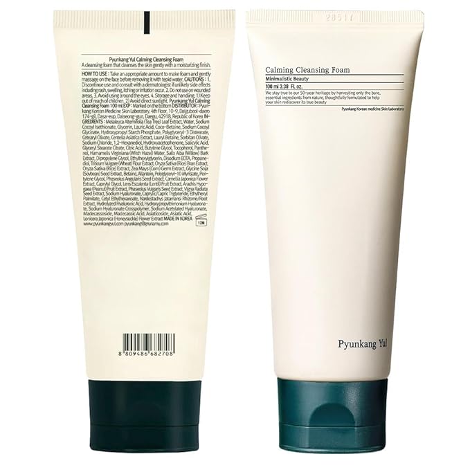 Pyunkang Yul Calming Cleansing Foam, Low pH Formula Facial Wash/Cleanser with Witch Hazel, AHA for oil control- Cica, Tea Tree Extract - Rapid Moisture replenishment 3.38 Fl.oz