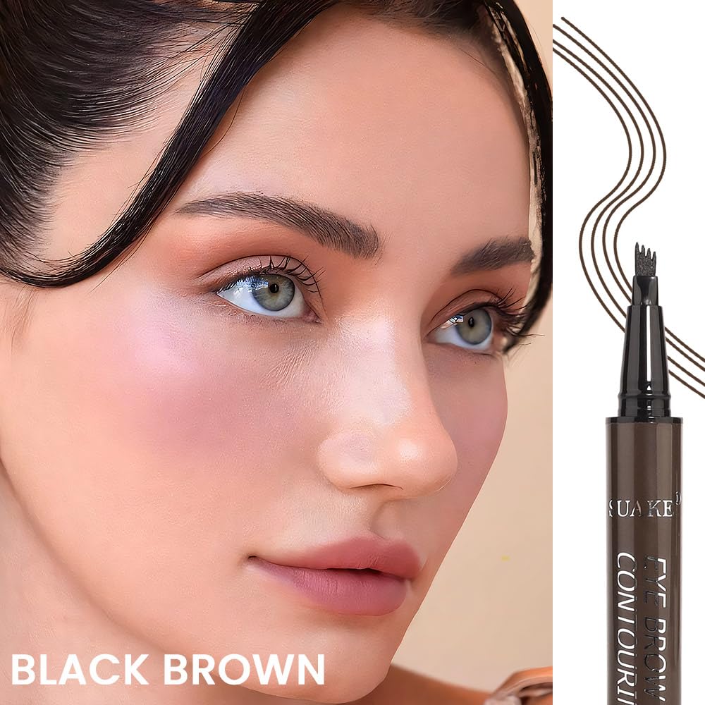Kaely Eyebrow Pencils for Women, 4 Tip Magical Precise Waterproof Brow Pen, Microblading Eyebrow Contouring Pen, lapiz de cejas 3d Eye Brow Gel, 24h Smudge Proof,03 Black Brown