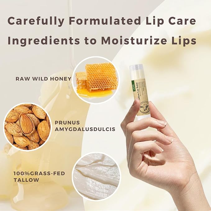 Beef Tallow Lip Balm, Herb-infused Natural Lip Moisturizer, Grass Fed Beef Tallow & Beeswax – Hydrating Chapstick for Dry, Chapped Lips, Vitamin-Rich & Long-Lasting Lip Care