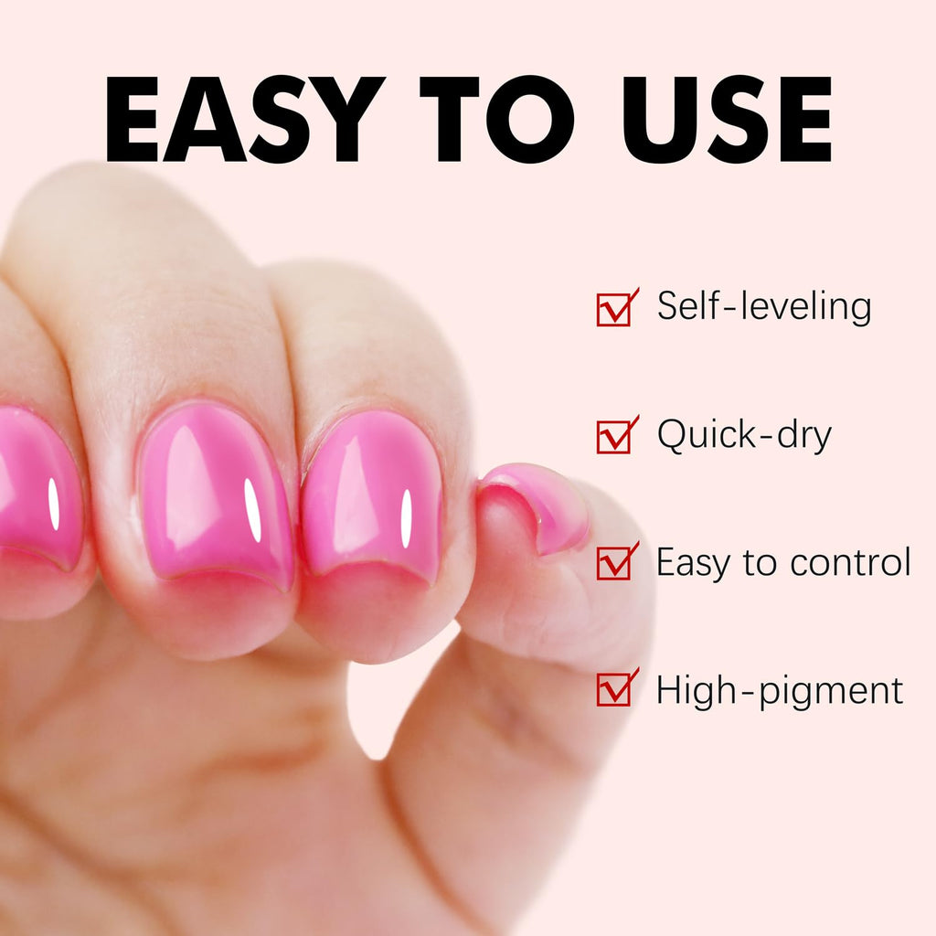 FZANEST Hot Pink Builder Rubber Base Gel, 5 in 1 Builder Gel For Nails Enhance Extension Repair Self-leveling in a Bottle Elastic Rubber Base Coat