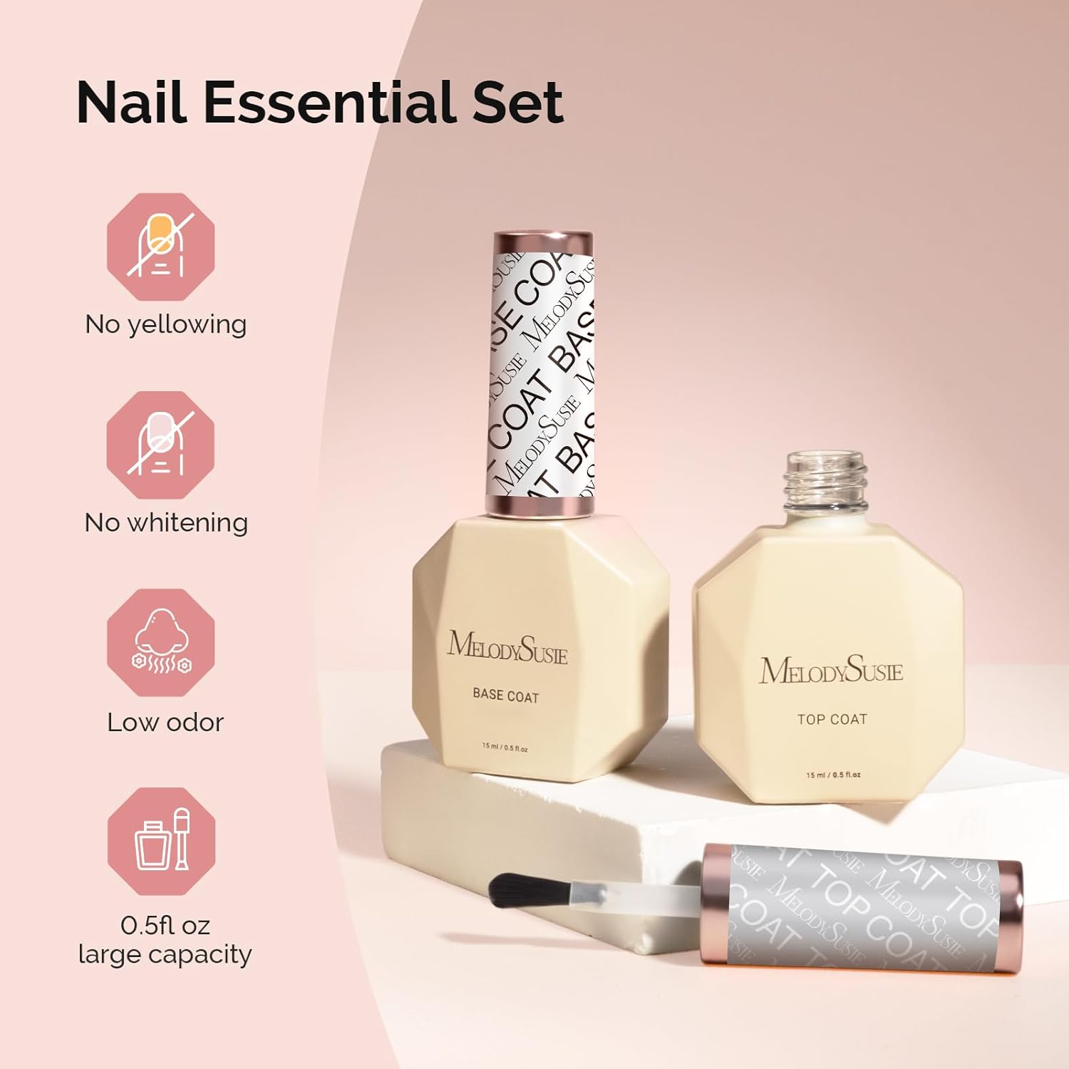 MelodySusie Top Coat No Wipe Glossy Long Lasting Shine Finish Soak Off UV LED Nail Lamp Nail Polish Art Design Manicure Kit Perfect Gifts for Women Girls 1 Pcs 15ml Clear