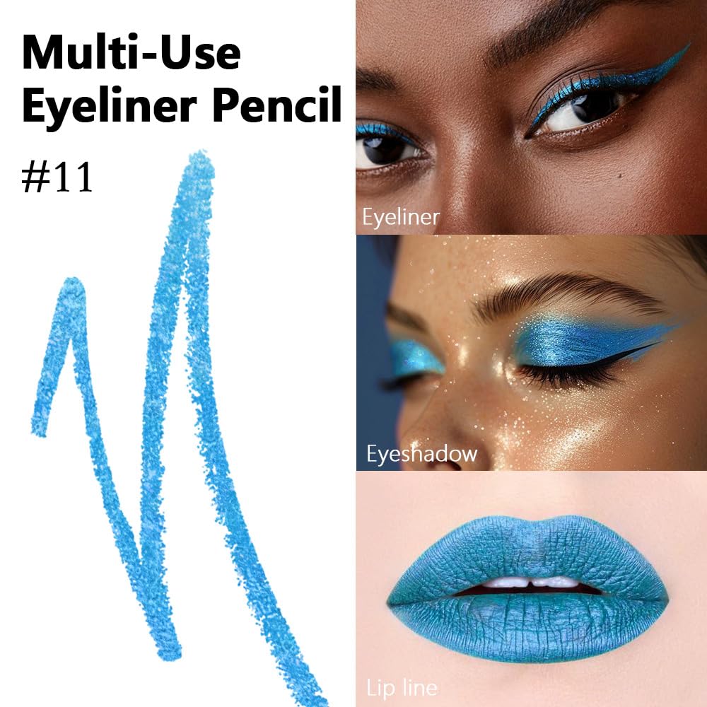 evpct Blue Eyeliner Pencils for Eyes, Sea Navy Blue Colored Eye Liner Pencil Makeup Waterproof Smudge Proof, Colored Gel Waterline Eyeliner Liquid, Face Eye Paint Stick Halloween Makeup 11