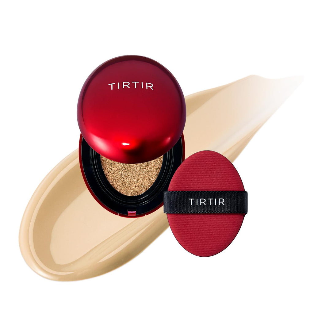 [*Mini Size*] TIRTIR Mask Fit Red Cushion Foundation | Full coverage, Weightless, Skin fit, Satin Glow Finish, Korean Makeup, beauty, Tattoo cover up, Buildable (#24W Soft Beige, 0.15 Fl Oz)