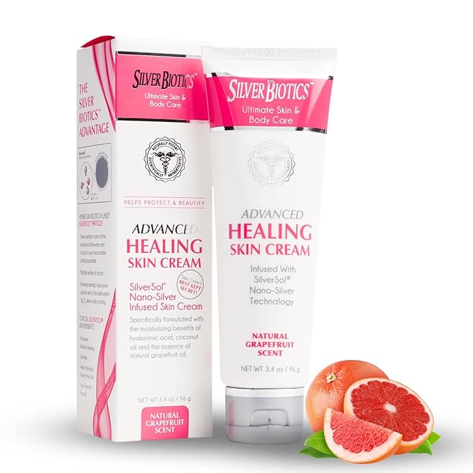 Silver Biotics Nano Silver Healing Lotion Cream Grapefruit Scent Infused 20 PPM SilverSol and Hyaluronic Acid | All Natural Ingredients to Heal, Smooth Your Skin Blemishes and Scars (3.4 oz.)