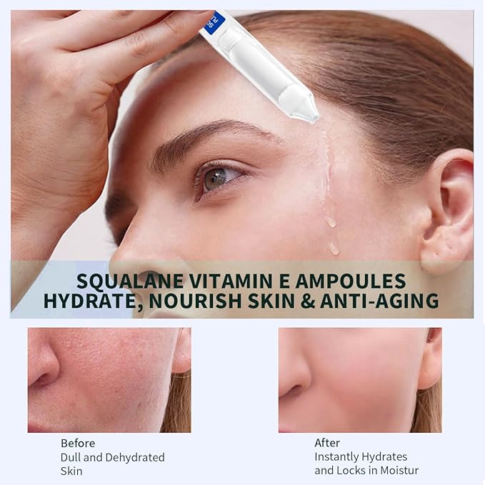 Squalane Serum for Face # 15 Pcs/Box, with Vitamin E, Vitamin B5 and Vitamin A derivative, Moisturizing Serum Soft Ampoules to Smooth Dry and Sensitive Skin
