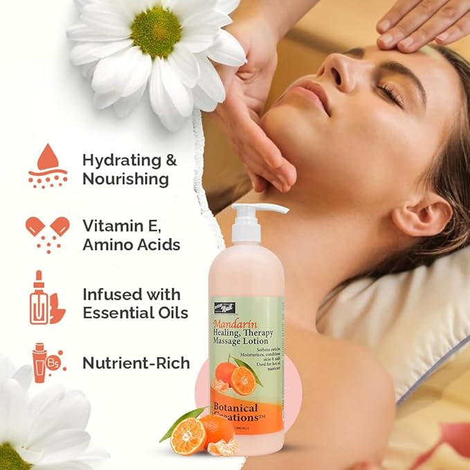 PRO NAIL - Healing Therapy Massage Lotion - Professional Pedicure, Body and Hot Oil Manicure, Infused with Natural Oils, Vitamins, Panthenol and Amino Acids (Mandarin, 32 Oz)