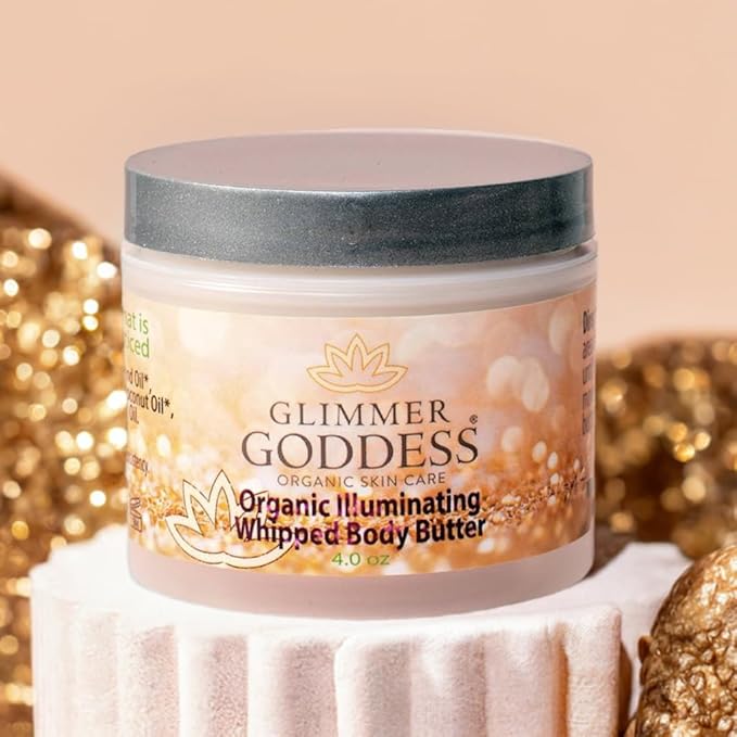 GLIMMER GODDESS Organic Whipped Body Butter - Super Level 3 Bronze Shimmer - Moisturizing & Nourishing Skincare with Natural Ingredients - Deep Glow & Hydration for All Skin Types - 4.0 oz