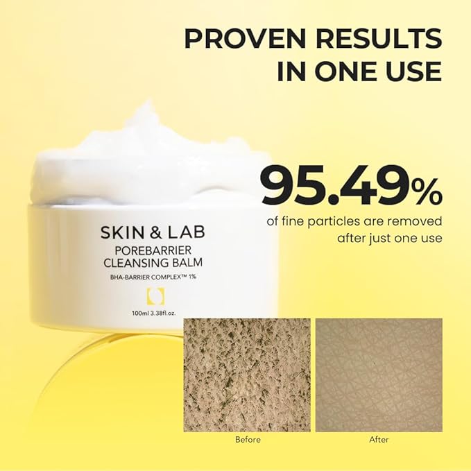 SKIN&LAB] Porebarrier Face Cleansing Balm | Eyelash Extension-Safe Cleanser | Vegan Makeup Remover for Waterproof Makeup | Balm to Oil to Milk | Gentle for | Made in Korea | 3.38 Fl Oz