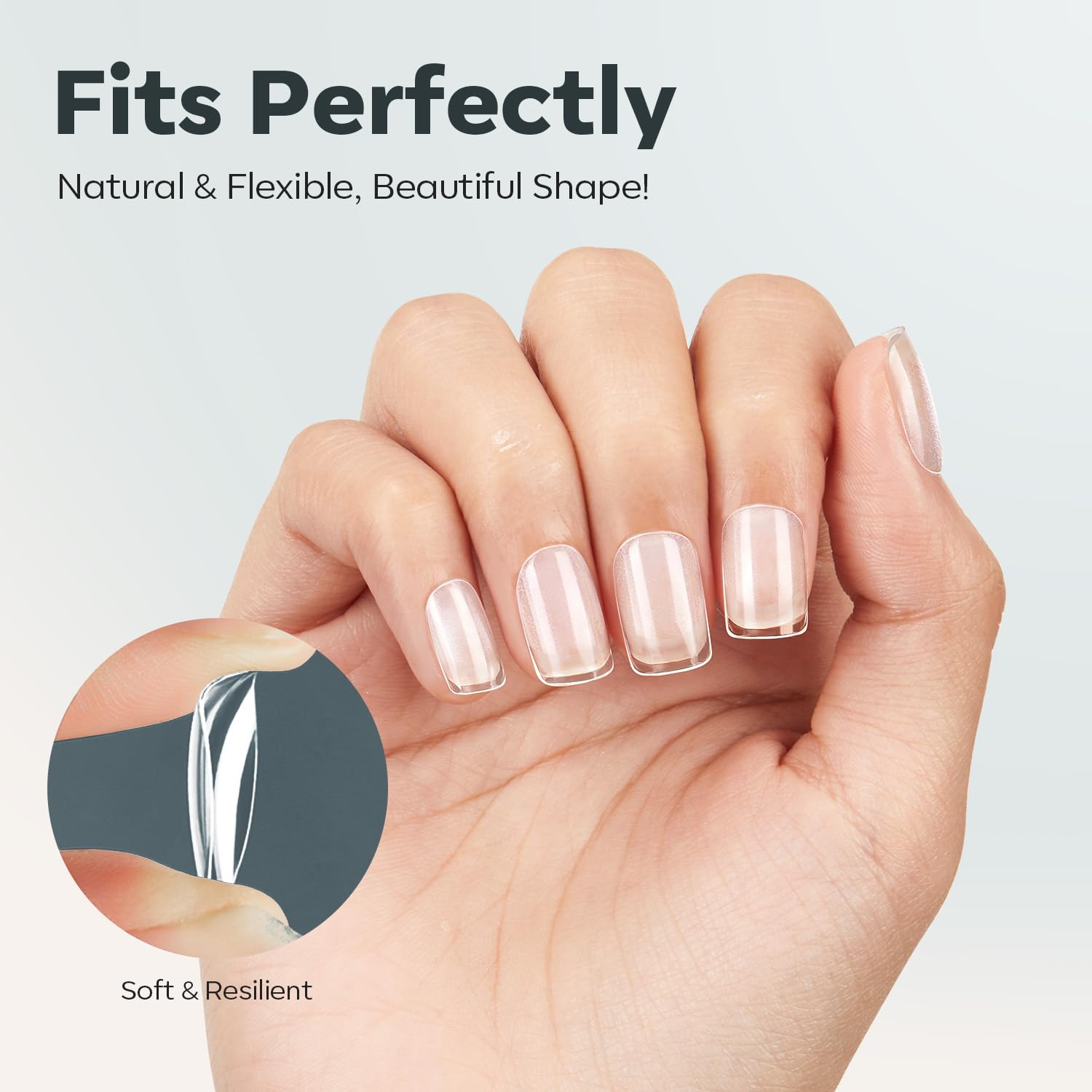 modelones Extra Short Square Nail Tips, Pre-shaped Soft Gel Tips Fake Nails False Acrylic Clear Full Cover Press on Extension Kit Gel Manicure DIY at Home 216PCS 12Sizes