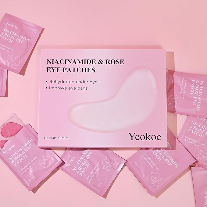 Under Eye Patches for Dark Circles,Puffy Eyes,20 Pairs Face Masks SkinCare With Niacinamide and Rose for Rehydrated